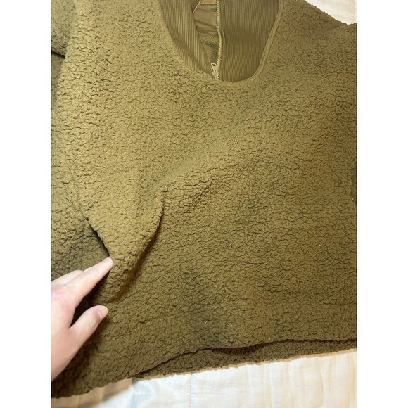 AERIE Oversized Dream Sherpa Quarter Zip Burnt Yellow Brown Sweater XS NWT - Picture 5 of 10
